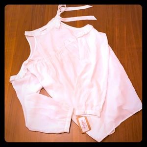 Classic White Blouse with Cold Shoulder Twist